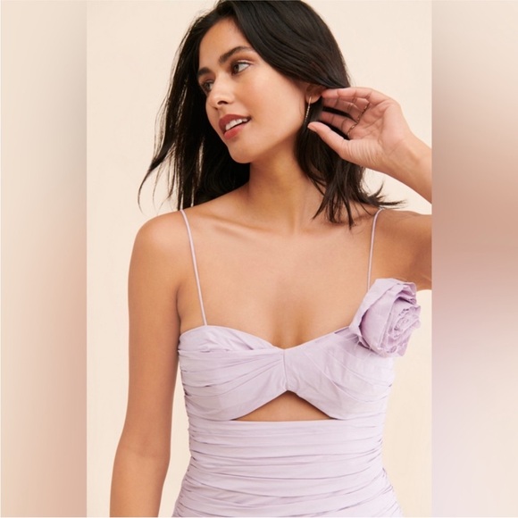 Loveshackfancy Jessilyn Mini Dress Ruched Poplin Rosette Ruffles Lavender 00 XXS - Picture 3 of 11